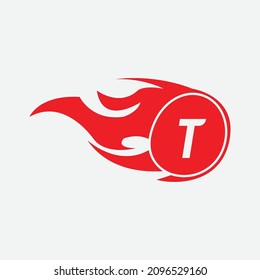 Modern letter T design template. Burning flame design vector illustration.