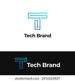 diseño moderno del logotipo de letra T. Logo de tecnología T. Logo De T Letter Tech. Logo de la tecnología de la letra T.	