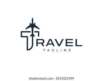 Modern Letter T with Travel Logo Design-Fly symbol-Air Transport Logo, Editable Vector Logo, Air Trip Tour, and Airplane Vector Logo Design Template.