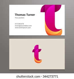 Modern letter t twisted colorful Business card template. Vector design. Layered, editable.