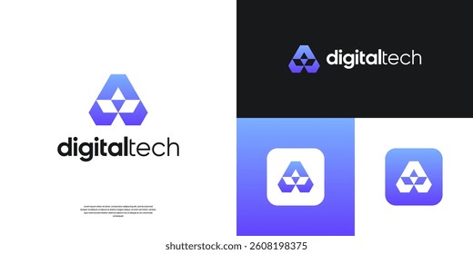 Modern letter A tech logo design. Abstract symbol digital with pixel shape logos.