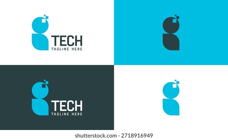 Diseño moderno del logotipo de la letra I tech en estilo de Vector plano geométrico mínimo.