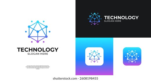 Modern letter A technology logo design. Geometric connection with dot symbol for Artificial Intelligence, computing etc.