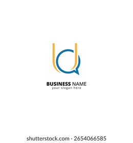 Letra moderna U logotipo de bate-papo com bolha de mensagem e pontos. Símbolo de comunicação e suporte para empresa de tecnologia.