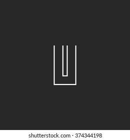 Modern letter U logo mockup, monogram thin line emblem, linear hipster design element