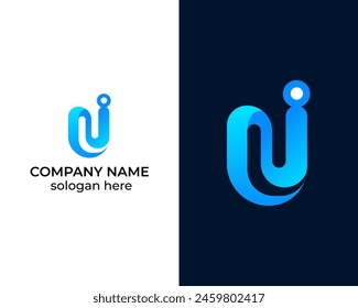 Modern Letter U and I monogram logo design template