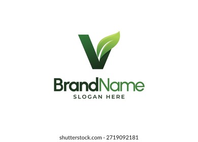 Logo des modernen Buchstabens V. Alphabetische Blätter Logo Vorlage. Bio-Logo für pflanzliche Unternehmen. Anfangssymbole der V-Blätter. Icon für Eco-Unternehmen. Grüne Natur Logo. Vorzeichen für Klinikbetrieb