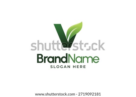 Modern Letter V leaf logo. Alphabetic leaves logo template. Organic shape logo for herbal company. Initial V leaf symbols. Eco company icon template. Green Nature logo. Initial sign for clinic company