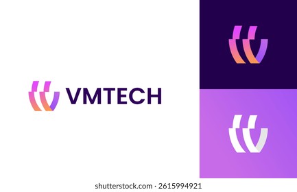 Modern letter V, M with technology logo design template