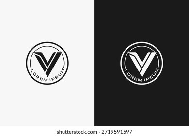 Diseño moderno del logotipo del monograma de la letra V con el marco circular para la identidad Corporativa
