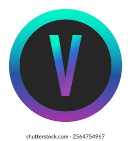 A modern letter V in vivid gradient colors framed within a stylish circular border, ideal for digital projects and design concepts.