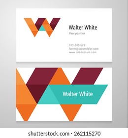 Modern letter W Business card template. Vector design. Layered, editable.