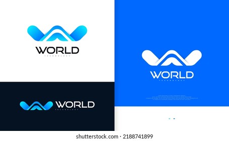 Modern Letter W Logo Design in Blue Gradient Concept. Abstract Initial W Logo for Business and Technology Company