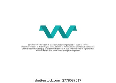 modern letter w logo design with teal origami paper fold style