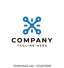 diseño de logotipo de tecnología X de letra moderna