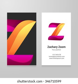 Modern letter z twisted colorful Business card template. Vector design. Layered, editable.