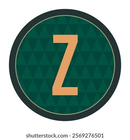 Modern letter Z within a green circle adorned with triangular patterns, encased in a bold black outer frame. A versatile design suited for contemporary logos or creative branding.