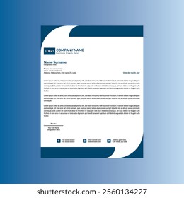 Modern Letterhead Design, Display for Promotional Campaigns, Blue Letterhead Template. Two.