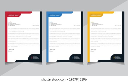 Modern Letterhead Design, Shape design, poster, business, office, compant red, blue, yellow colorful size A4
