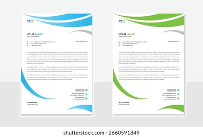 Diseño moderno de Plantilla de diseño de membrete con Formas orgánicas azules y verdes