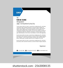 modern Letterhead Layout with Blue And Black Accents 