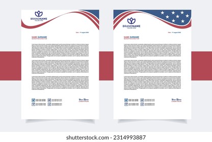 modern letterhead template a4 with waving in blue, red and white