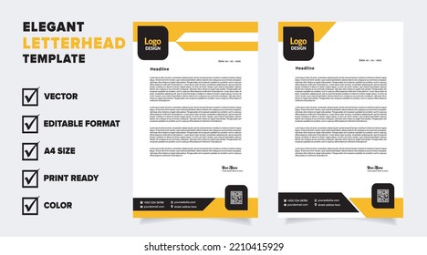 modern letterhead template for business company stationery design with A4 sheet vector format and editable layout in yellow and black color