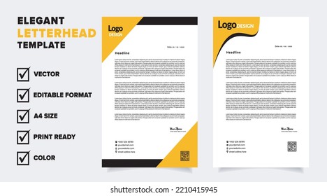 modern letterhead template for business company stationery design with A4 sheet vector format and editable layout in yellow and black color