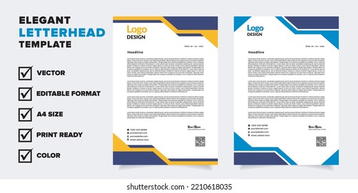 modern letterhead template for business company stationery design with A4 sheet vector format and editable layout in yellow and blue color