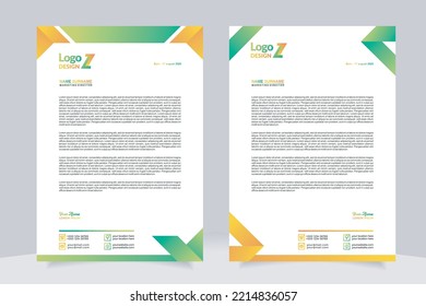 modern letterhead template for business company stationery design with A4 sheet vector format and editable layout in yellow and green color