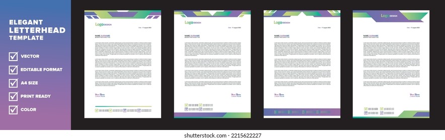 modern letterhead template for business company stationery design with A4 sheet vector format and editable layout in colorfull