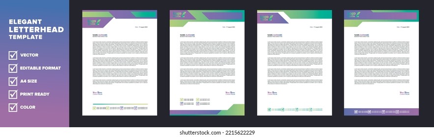 modern letterhead template for business company stationery design with A4 sheet vector format and editable layout in colorfull