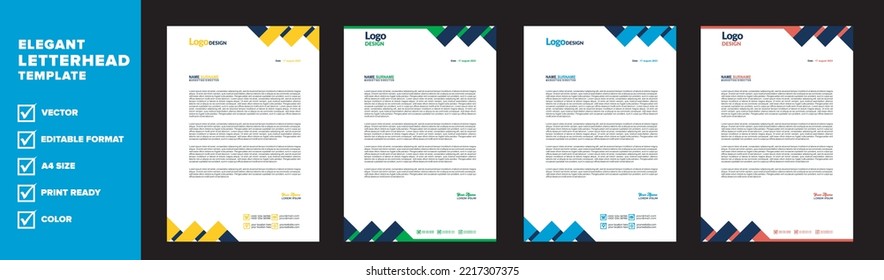 modern letterhead template for business company stationery design with A4 sheet vector format and editable layout multi color