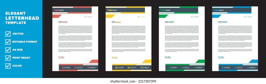 modern letterhead template for business company stationery design with A4 sheet vector format and editable layout multi color