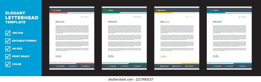 modern letterhead template for business company stationery design with A4 sheet vector format and editable layout full color
