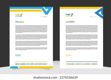 modern letterhead template for business company stationery design, editable layout yellow and blue color