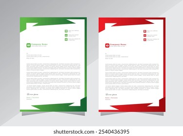 Diseño moderno de la Plantilla del membrete, diseño creativo de la Plantilla del membrete con el color rojo y verde. Diseño de Plantilla de membrete A4. Plantilla de diseño de membrete moderno. Vector EPS 10