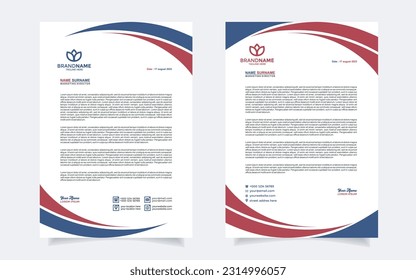 modern letterhead template dsign, a4 with waving in blue, red and white