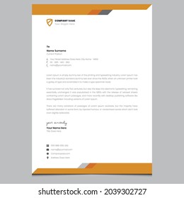Modern letterhead template. Editable creative corporate business letterhead design. Clean professional unique letterhead vector illustration with orange color.