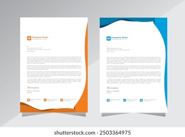 Modern letterhead template with orange and blue colour, modern corporate letterhead template design, business company stationery design with A4 size, vector format and editable layout,