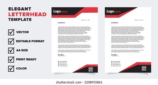 modern letterhead template for stationary design for business corporation with red and black color editable format	