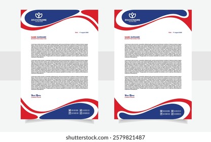 modern letterhead template for stationery design with blue and red color