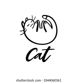 Modern lettering Cat with kitty doodle illustration. Vector calligraphy background for decorative design. Logo template for stickers, posters, prints, postcards, t-shirt, web design and identity.