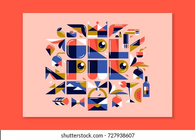 Modern lettering - girl power. Colorful poster with cool girly design elements in flat style