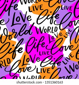 Modern lettering seamless pattern for print, textile, decor. Typography background.