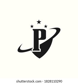 modern lettering shield with three stars logo