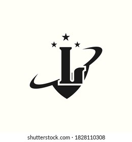 modern lettering shield with three stars logo