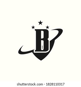 modern lettering shield with three stars logo