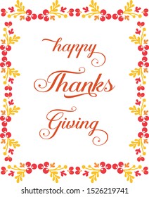 Modern lettering of thanksgiving, with vintage autumn leaves frame. Vector