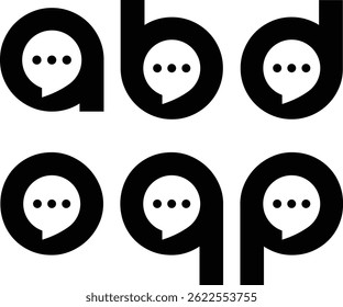As letras modernas A, B, D, O, P, Q com o logotipo de ícone de bate-papo - um design limpo e criativo que representa a comunicação, mensagens e conectividade digital para a marca de tecnologia